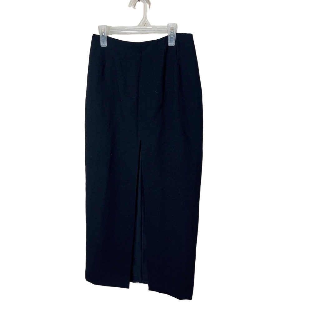 Vintage Ellen Tracy Wool‎ Maxi Skirt Black  Front Slit Classic Skirt Size 8P